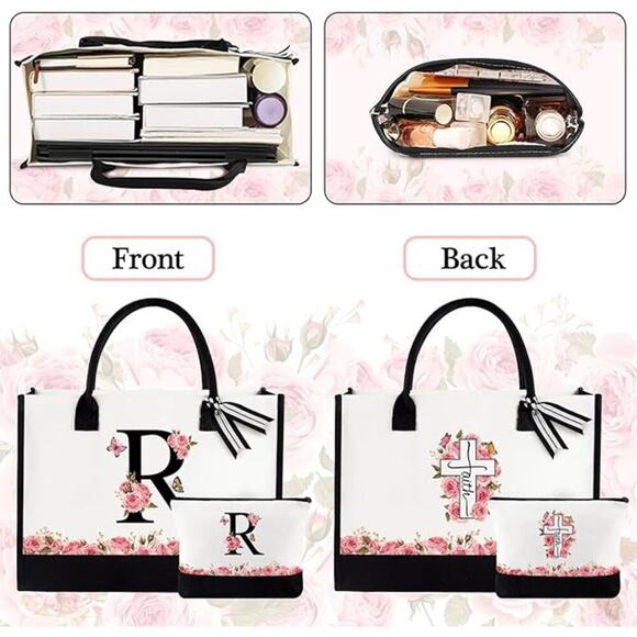 Floral Tote Bag Set - Mono 'R" Chic, Gift-Ready & Stylish Carryall - Picture 2 of 5